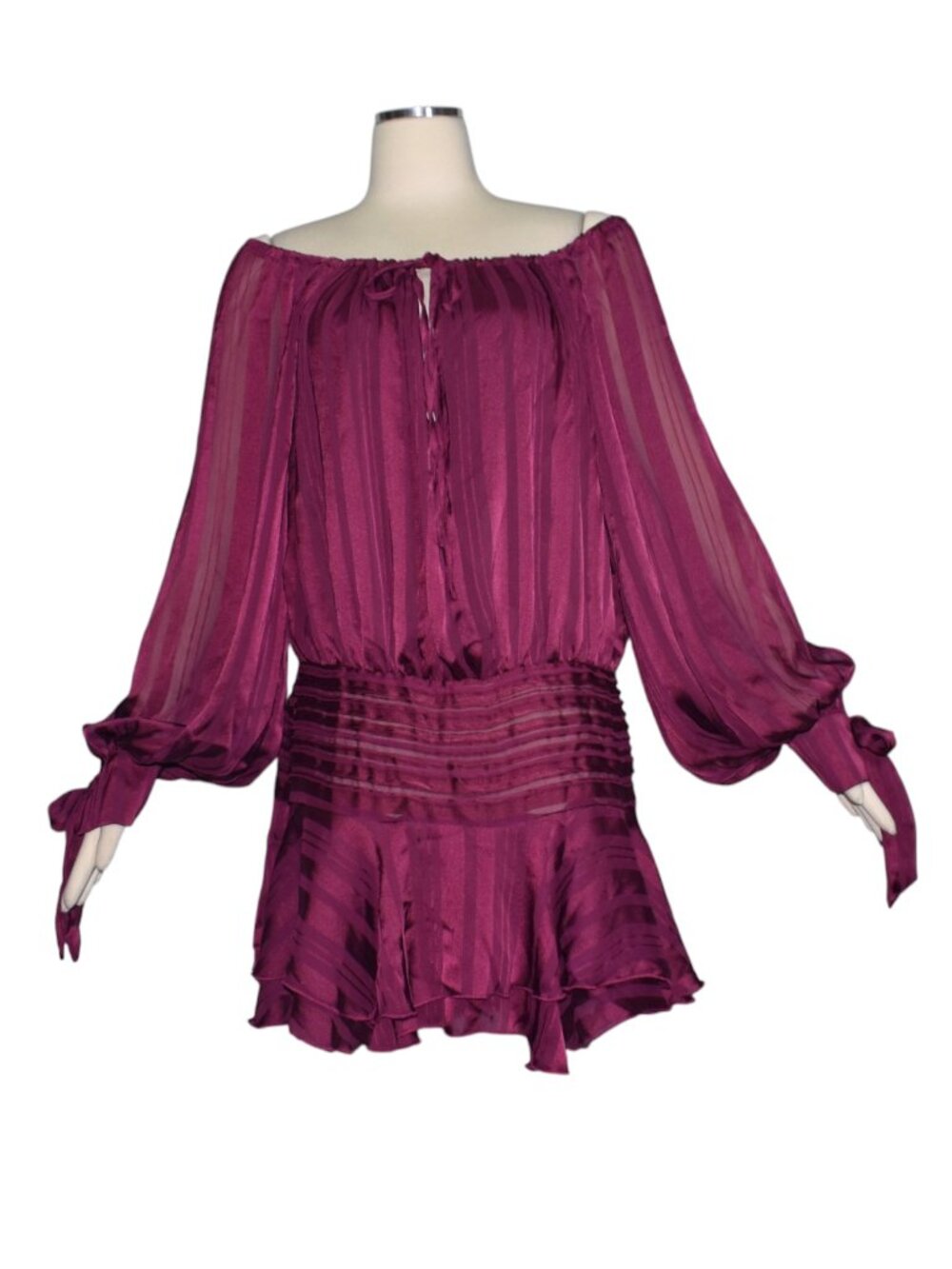 Peppermayo Plum Off Shoulder Eira Balloon Sleeve Mini Dress L